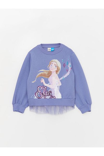 LC Waikiki Dívčí mikina s dlouhým rukávem s potiskem Elsa Crew Neck