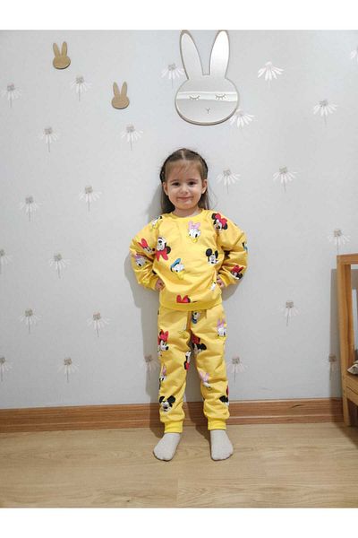BUUFUU Set dublu pentru copii Mickey Yellow Printed cu mânecă lungă