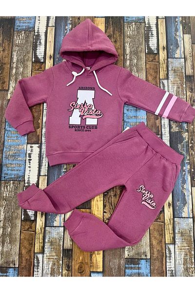 Esterella Girl's tracksuit set / 3 thread tiered girls tracksuit set / 3 thread hooded sweatshirt-trousers-trousers