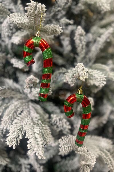 Huzur Party Store Candy Cane Christmas Tree Ornament 14 cm Metallic Red Green Color Glittery New Year Tree Material