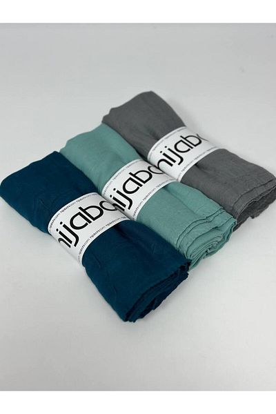 hijabchi BAMBOO CRASH SHAWL Petrol-Mint-Grey
