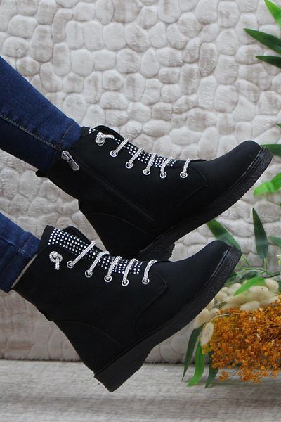Mehmet Mete 35375 Γυναικείες μπότες με πέτρα Lace Up Ζεστή αντιολισθητική σόλα
