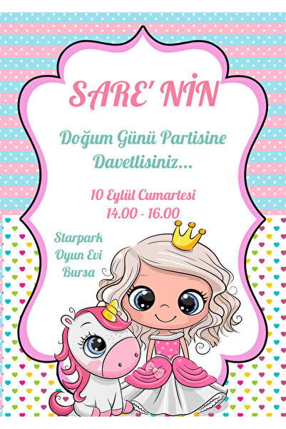 Belinay Sevimli Kız Temalı Doğum Günü Davetiyesi 210-09 (100 ADET)