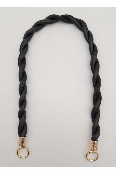 angel çanta aksesuar Angel Black Faux Leather 10mm Drawstring Bag - Accessory with Light Gold Metal