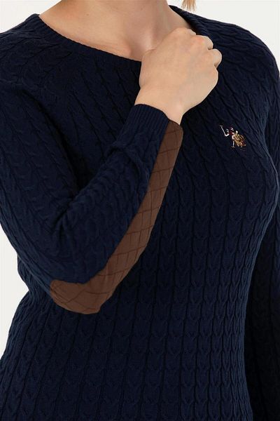 U.S. Polo Assn. Pulover de bază pentru damă, albastru bleumarin, cu decolteu, BUTİKHOME