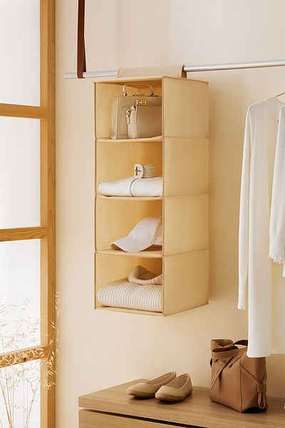 Ocean Home Textile Κρεμαστό ντουλάπι 4 επιπέδων μπεζ ψαροκόκκαλο Πτυσσόμενο Organizer Organizer