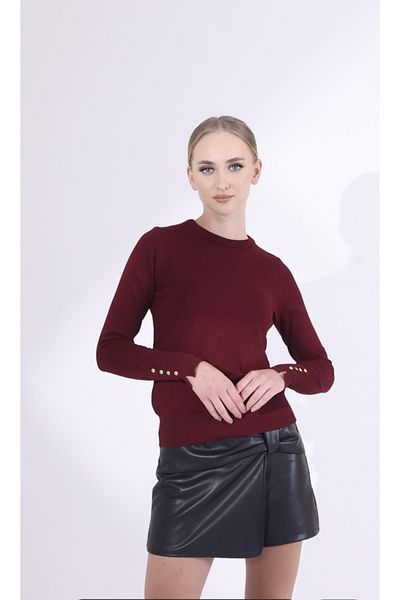 NEER Pulover de bază cu mânecă cu decolteu și picătură - Roșu Claret