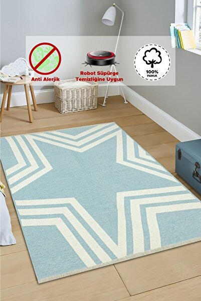 Valery Home Vl Çift Taraf Yıkanabilir Kaymaz Taban Yıldız Temalı Mavi Dekorat...