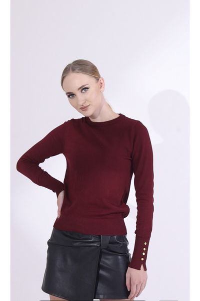NEER Pulover de bază cu mânecă cu decolteu și picătură - Roșu Claret