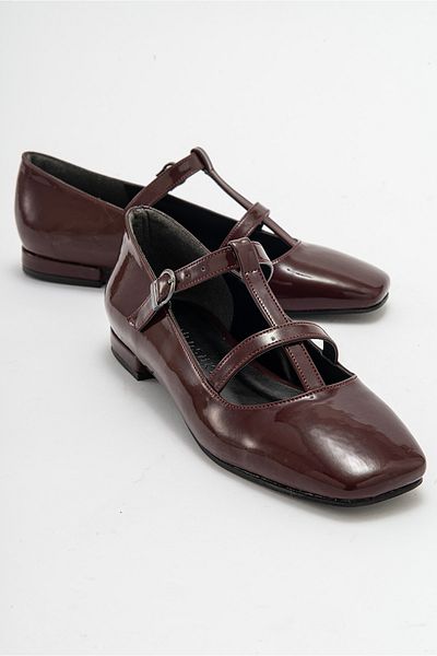 Niloshka FESTA Claret Red Patent Leather Buckle Casual Ballerina Women's Shoes