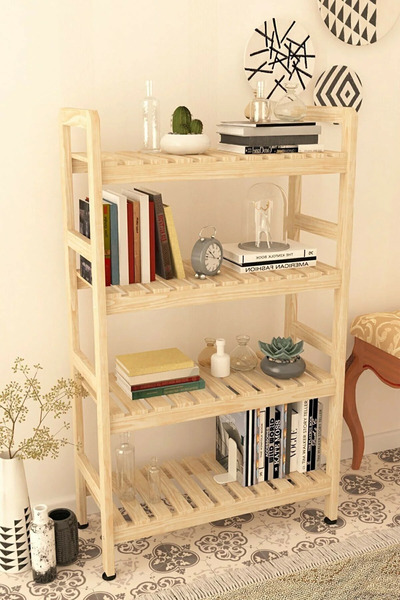 HFAY DESİGN 4 Raflı Ahşap Çok Amaçlı Dolap 114x68x30 Cm