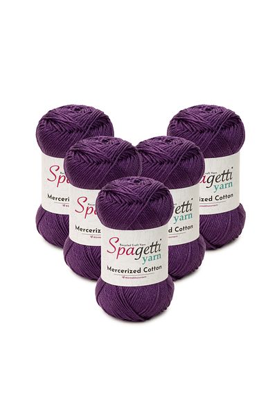 Spagettiyarn قطن مرسيريزد 5 قطع من خيوط الحياكة اليدوية باللون البنفسجي الأرجواني