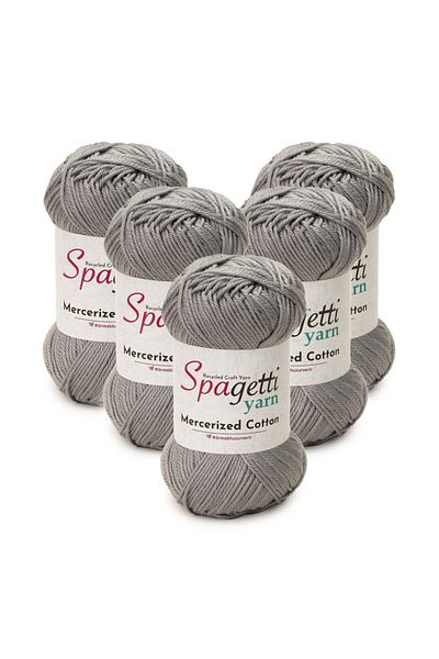 Spagettiyarn قطن مرسيريزد 5 قطع غزل محبوك يدويًا باللون الرمادي