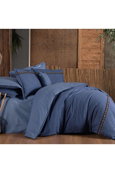 Sarev Enrike Mavi Çift Kişilik %100 Pamuk Flanel (Pazen) Nevresim Takımı