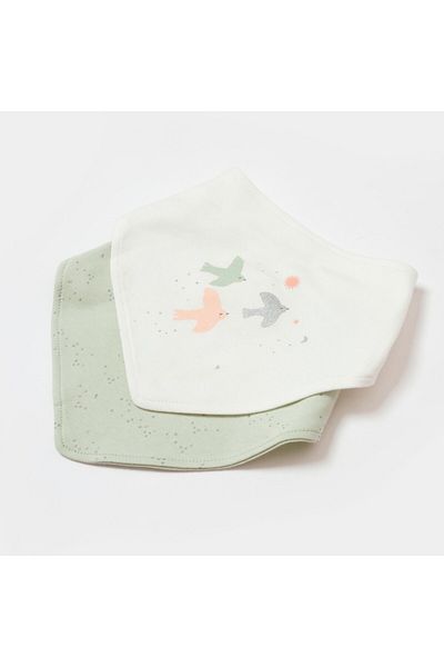 Biorganic 100% Organic Tiny Birds Ecru Green 2 Pieces Feeding Bib