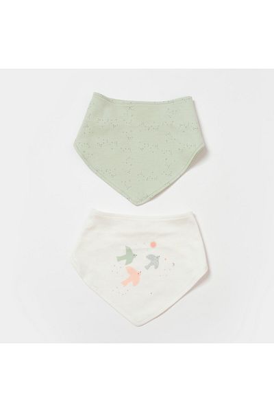 Biorganic 100% Organic Tiny Birds Ecru Green 2 Pieces Feeding Bib