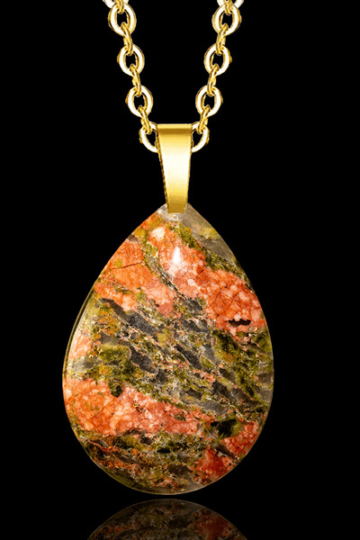 Tesbih Atölyesi Sertifikalı 24k Altın Kaplama Damla Kesim Unakit Taşı Kolye