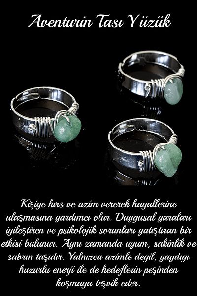 Tesbih Atölyesi Certified Thick Timbil Silver Model Aventurine Stone Ring - Adjustable