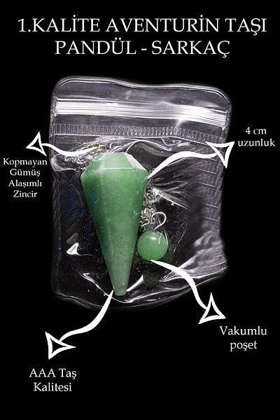 Tesbih Atölyesi Certified Aaa Quality Aventurine Stone Pandula Pendulum - 4 Cm