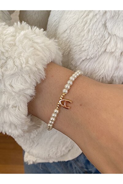 takıtarzım Χρυσό βραχιόλι με γράμμα Α και πέρλες