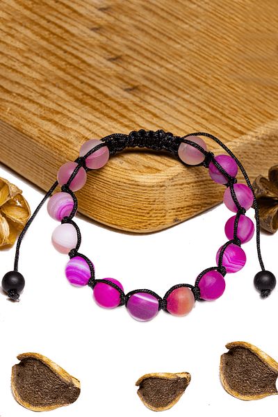 Tesbih Atölyesi Certified Raw Unprocessed Pink Agate Stone Bracelet