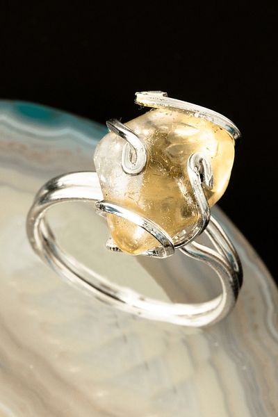 Tesbih Atölyesi Certified Silver Rococo Model Citrine Stone Ring - Adjustable
