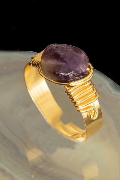 Tesbih Atölyesi Certified Thick Timbil Model Amethyst Stone Ring - Adjustable