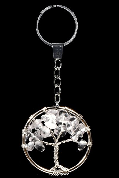 Tesbih Atölyesi Certified Crystal Quartz Stone Tree of Life Natural Stone Keychain