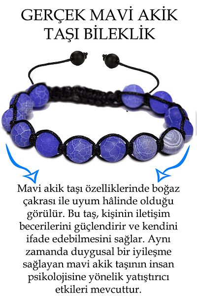 Tesbih Atölyesi Certified Dark Blue Agate Stone Bracelet - Macrame