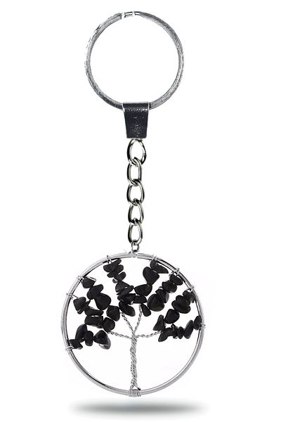 Tesbih Atölyesi Certified Tourmaline Stone Tree of Life Natural Stone Keychain