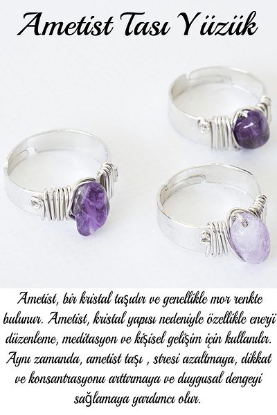 Tesbih Atölyesi Certified Thick Timbil Silver Model Amethyst Stone Ring - Adjustable