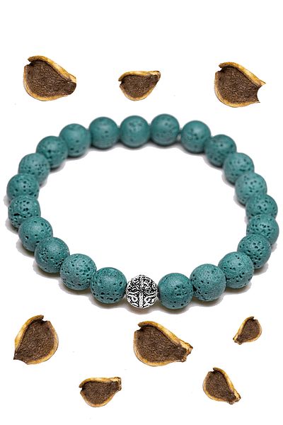 Tesbih Atölyesi Certified Volcanic Turquoise Lava Stone Bracelet - With Silver Device