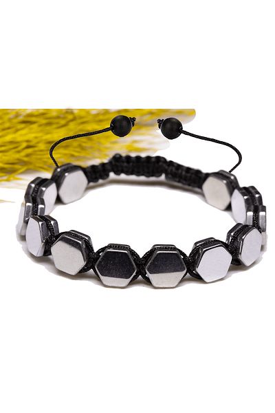Tesbih Atölyesi Certified Hexagonal Hematite Stone Bracelet - Macrame
