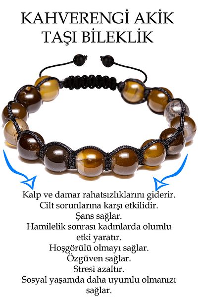 Tesbih Atölyesi Certified Brown Agate Stone Bracelet - Macrame