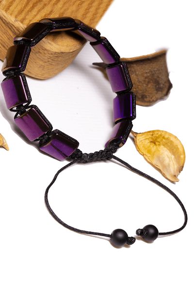 Tesbih Atölyesi Certified Square Cut Purple Hematite Stone Bracelet