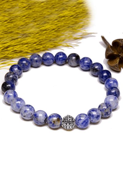 Tesbih Atölyesi Certified Aaa+ Quality Sodalite Stone Bracelet - With Silver Device