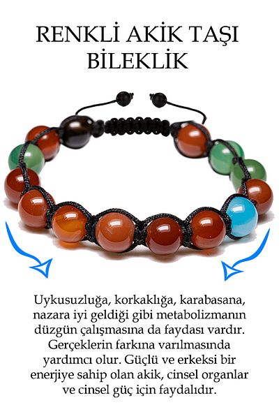 Tesbih Atölyesi Colorful Certified Agate Stone Bracelet - Macrame