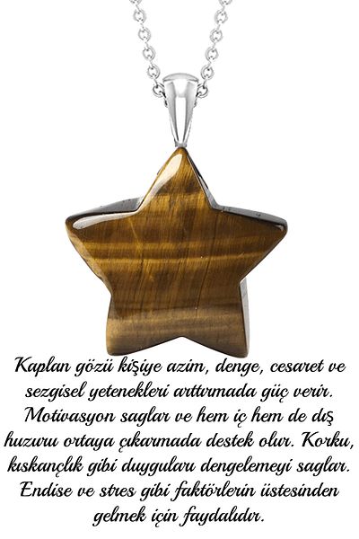 Tesbih Atölyesi Certified Tiger Eye Natural Stone Star Model Necklace