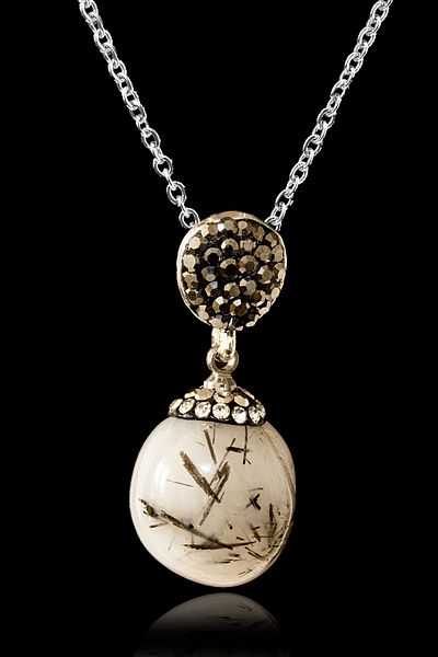 Tesbih Atölyesi Certified Raw Zircon Stone Rutile Quartz Stone Necklace (Angel Hair)