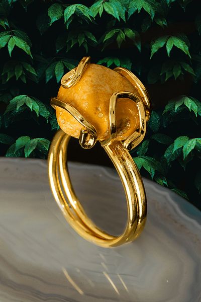 Tesbih Atölyesi Yellow Jasper Rococo Model Ring - Certified and Adjustable