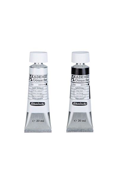 Schmincke Akademie Gouache Guaj Boya 20 ml 100 White Opaque ve 750 Deep Black