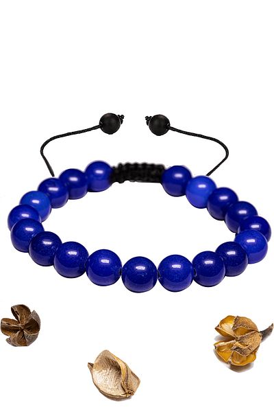 Tesbih Atölyesi Certified Night Blue Dark Blue Agate Stone Bracelet - Macrame