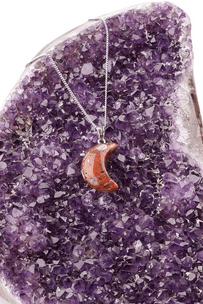 Tesbih Atölyesi Red Jasper Certified Natural Stone Moon Necklace Model