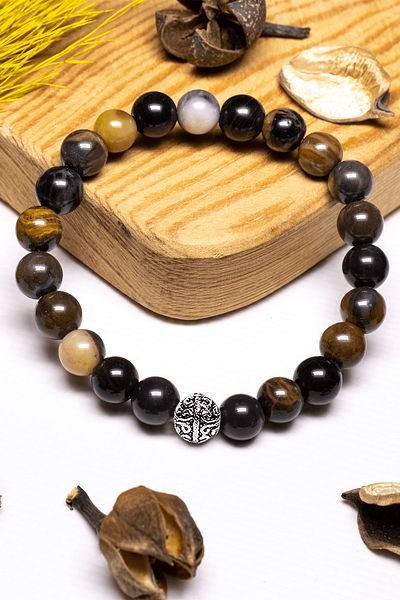 Tesbih Atölyesi Certified Aaa+ Pietersite Stone Bracelet - With Silver Device