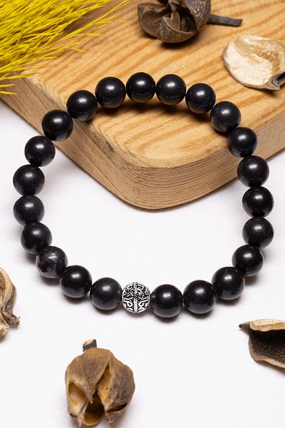 Tesbih Atölyesi Certified Aaa+ Quality Shungite - Shungite Stone Bracelet - With Silver Device