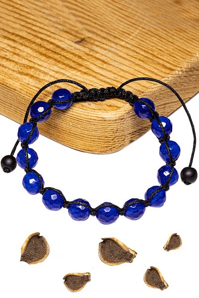 Tesbih Atölyesi Certified Faceted Blue Agate Stone Bracelet