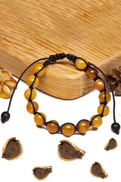 Tesbih Atölyesi Macrame - Certified, Veined and Light Orange Agate Stone Bracelet