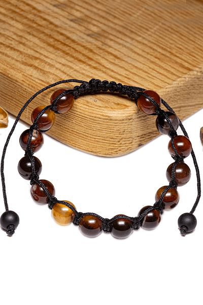 Tesbih Atölyesi Certified Black - Red Carnelian - Karneol Agate Stone Bracelet - Macrame