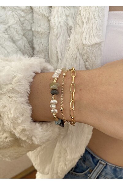 takıtarzım سوار مكون من 3 قطع من حجر إيفنتورين باللون الأخضر اللؤلؤي