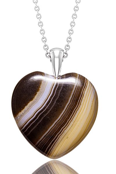 Tesbih Atölyesi Certified Heart Cut Veined Brown Agate Stone Necklace